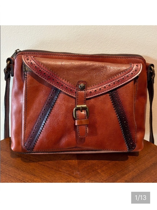 Patricia Nash Handbags - Patricia Nash leather Crossbody bag cut out leather trim brown large front poc